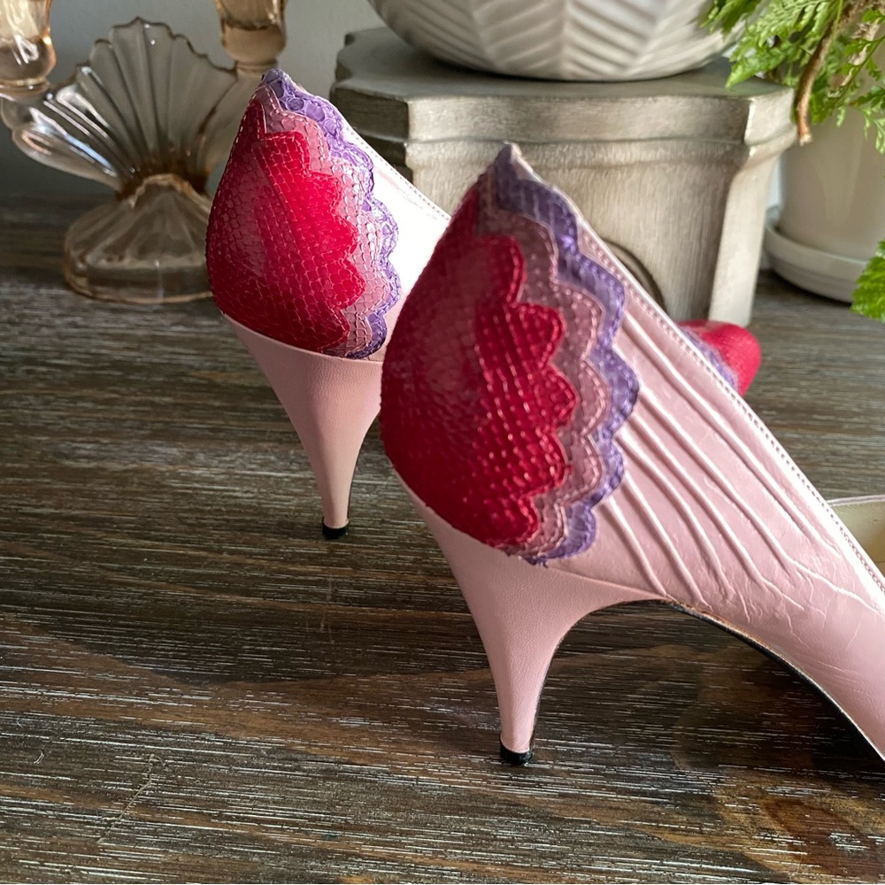 Rare Vintage Rosina Ferragamo Blush Raspberry Python Leather Designer Pumps 6.5N - Picture 5 of 16